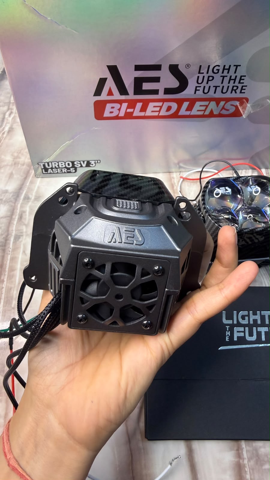 AES Turbo SV Carbon 3 Inch Laser-5 Bi-LED Projector Lens | High & Low Beam LED Headlight Projector (Pack of 2)