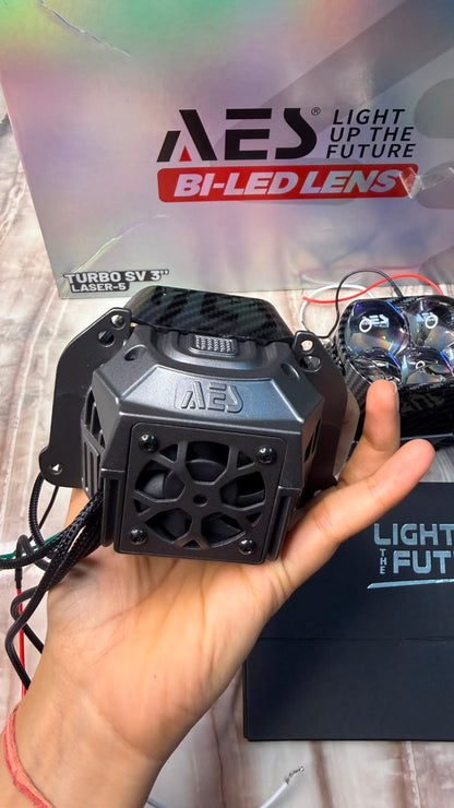 AES Turbo SV Carbon 3 Inch Laser-5 Bi-LED Projector Lens | High & Low Beam LED Headlight Projector (Pack of 2)
