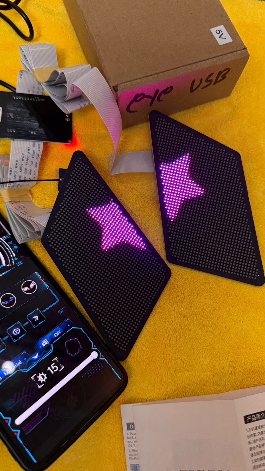 Caroxygen Universal USB LED Matrix Car Eye Display Panels (Pair) | APP Control Programmable RGB Pixel Screen | Animated Eyes, Text & Custom Patterns