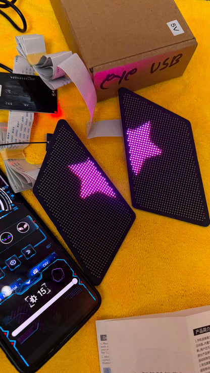 Caroxygen Universal USB LED Matrix Car Eye Display Panels (Pair) | APP Control Programmable RGB Pixel Screen | Animated Eyes, Text & Custom Patterns