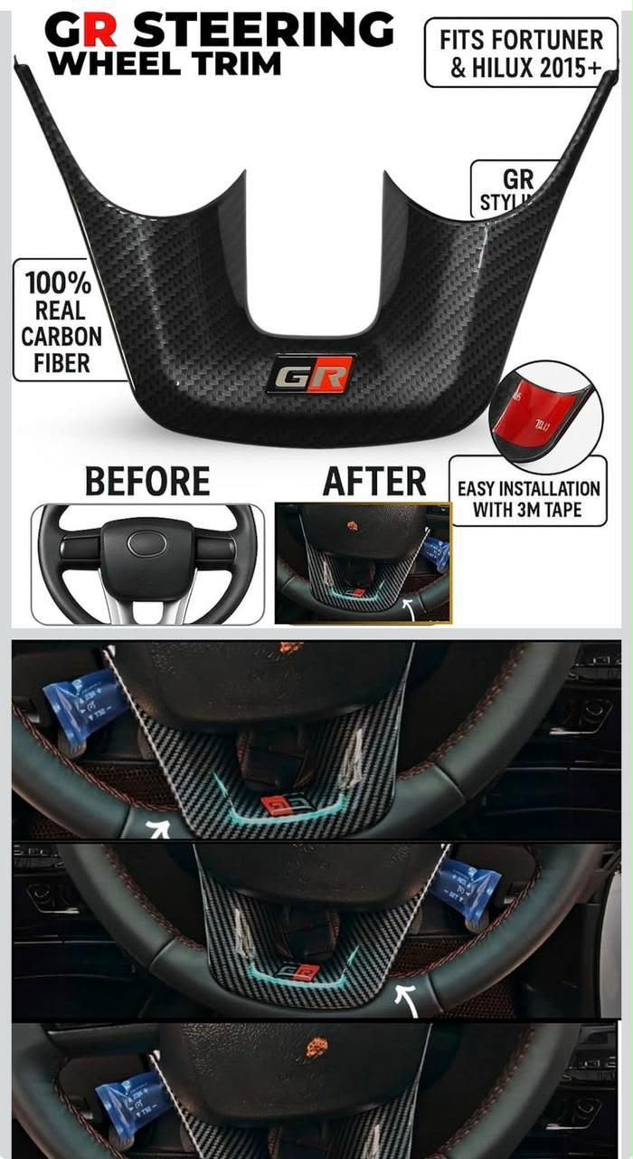 GR Sport Carbon Fiber Style Steering Wheel Trim Cover | Premium ABS Interior Steering Garnish