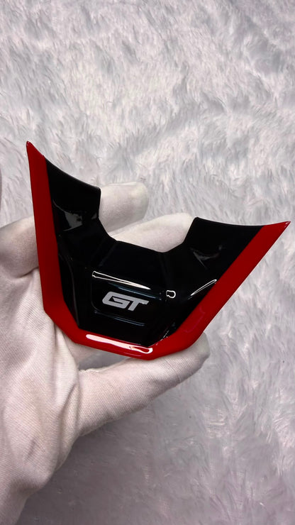 Caroxygen  GT Steering Wheel Logo Emblem Sticker | Premium Gloss Black & Red ABS Badge | Self-Adhesive Decorative Steering Wheel Trim |