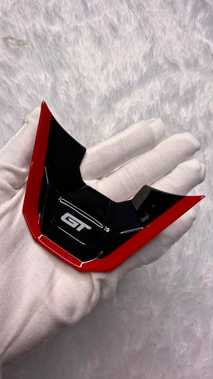 Caroxygen  GT Steering Wheel Logo Emblem Sticker | Premium Gloss Black & Red ABS Badge | Self-Adhesive Decorative Steering Wheel Trim |
