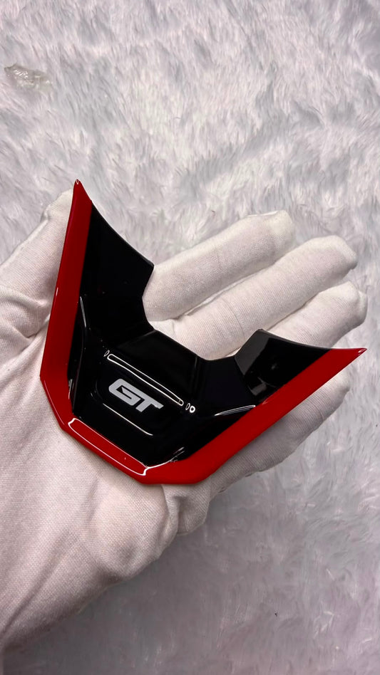 Caroxygen  GT Steering Wheel Logo Emblem Sticker | Premium Gloss Black & Red ABS Badge | Self-Adhesive Decorative Steering Wheel Trim |