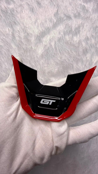 Caroxygen  GT Steering Wheel Logo Emblem Sticker | Premium Gloss Black & Red ABS Badge | Self-Adhesive Decorative Steering Wheel Trim |