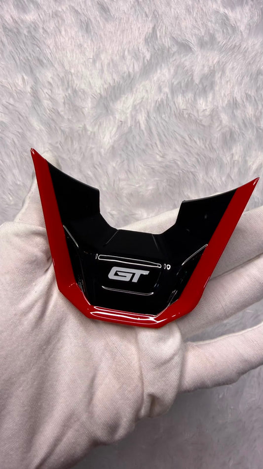 Caroxygen  GT Steering Wheel Logo Emblem Sticker | Premium Gloss Black & Red ABS Badge | Self-Adhesive Decorative Steering Wheel Trim |
