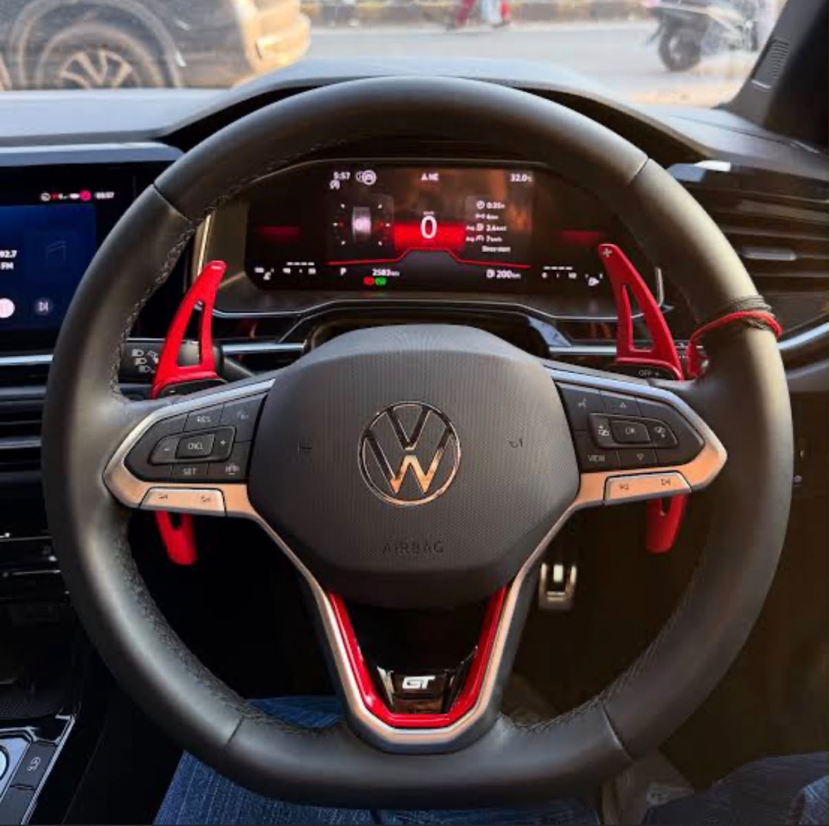 Caroxygen  GT Steering Wheel Logo Emblem Sticker | Premium Gloss Black & Red ABS Badge | Self-Adhesive Decorative Steering Wheel Trim |