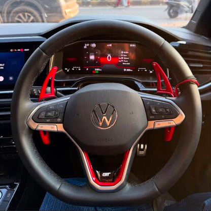 Caroxygen  GT Steering Wheel Logo Emblem Sticker | Premium Gloss Black & Red ABS Badge | Self-Adhesive Decorative Steering Wheel Trim |