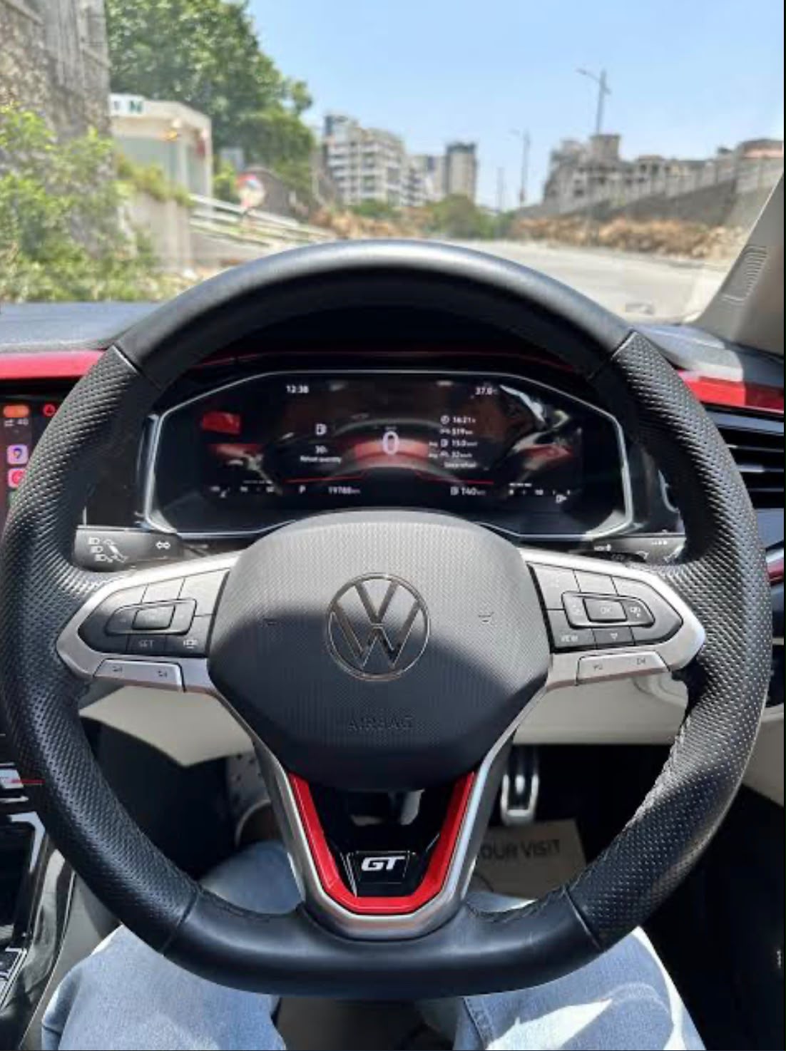 Caroxygen  GT Steering Wheel Logo Emblem Sticker | Premium Gloss Black & Red ABS Badge | Self-Adhesive Decorative Steering Wheel Trim |