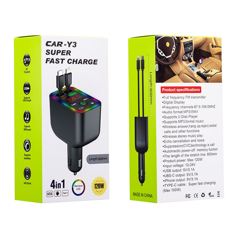 CAR-Y3 Super Fast Charge 4-in-1 Car FM Transmitter