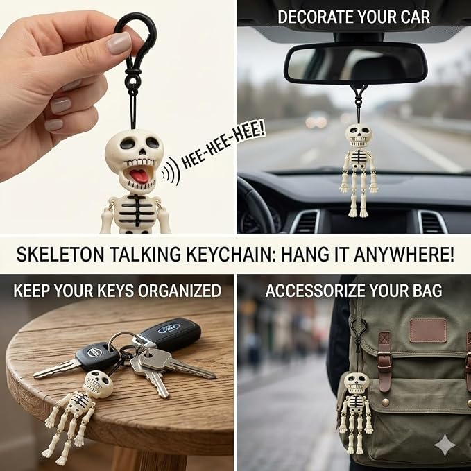 Funny Skeleton Keychain with Moving Arms & Legs | Cute Hanging Skull Key Ring