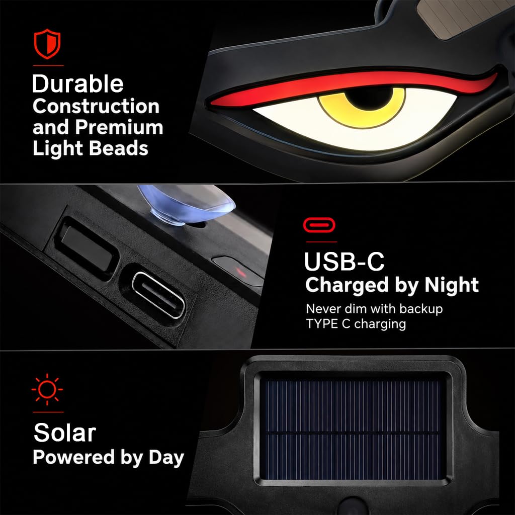 Caroxygen Solar Powered Devil Eyes Light for Car Rear Window Light for Night Driving & Styling