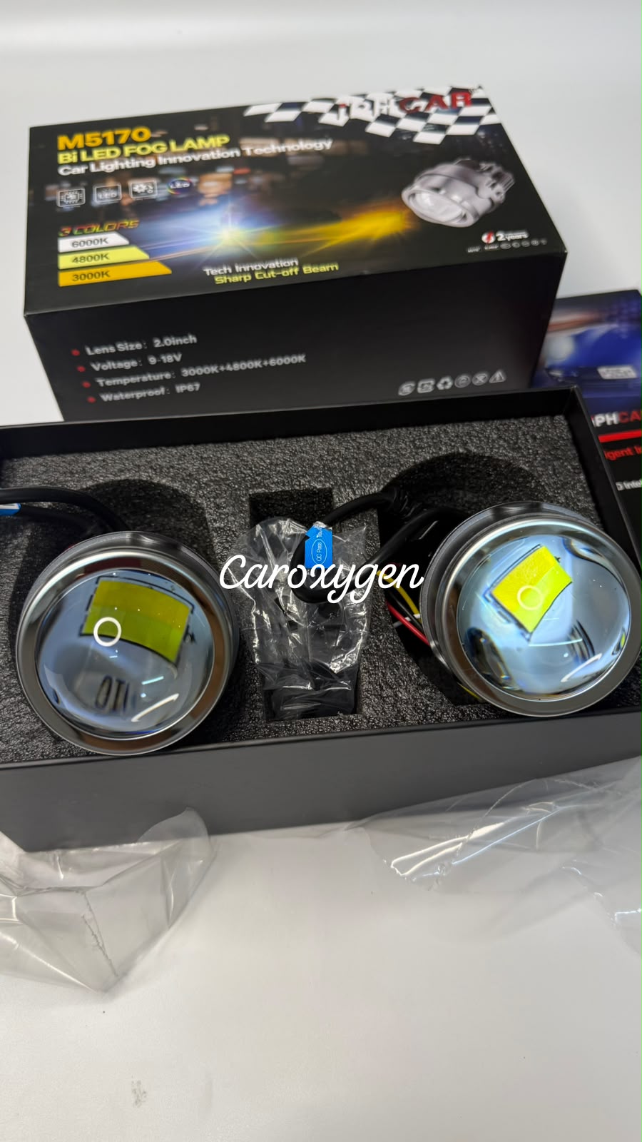 M5170 Bi-LED Fog Lamp for Car | 3 Color Modes (3000K/4800K/6000K) | Sharp Cut-Off Beam | High Brightness Projector Fog Light | Universal Fit (Set of 2)