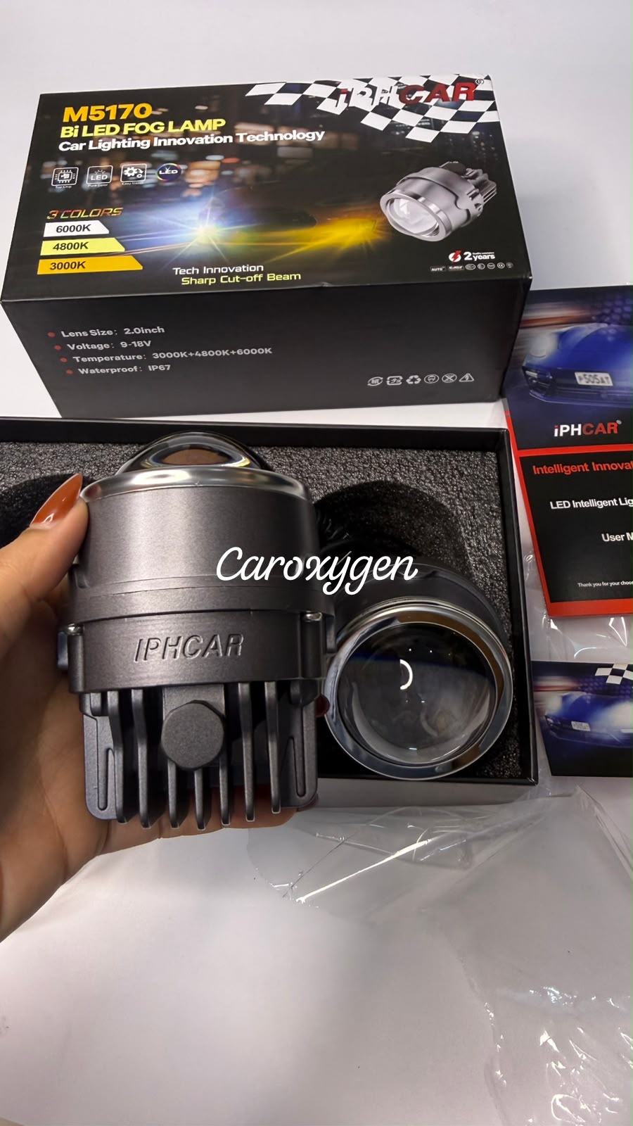 M5170 Bi-LED Fog Lamp for Car | 3 Color Modes (3000K/4800K/6000K) | Sharp Cut-Off Beam | High Brightness Projector Fog Light | Universal Fit (Set of 2)