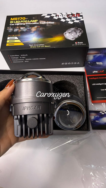 M5170 Bi-LED Fog Lamp for Car | 3 Color Modes (3000K/4800K/6000K) | Sharp Cut-Off Beam | High Brightness Projector Fog Light | Universal Fit (Set of 2)