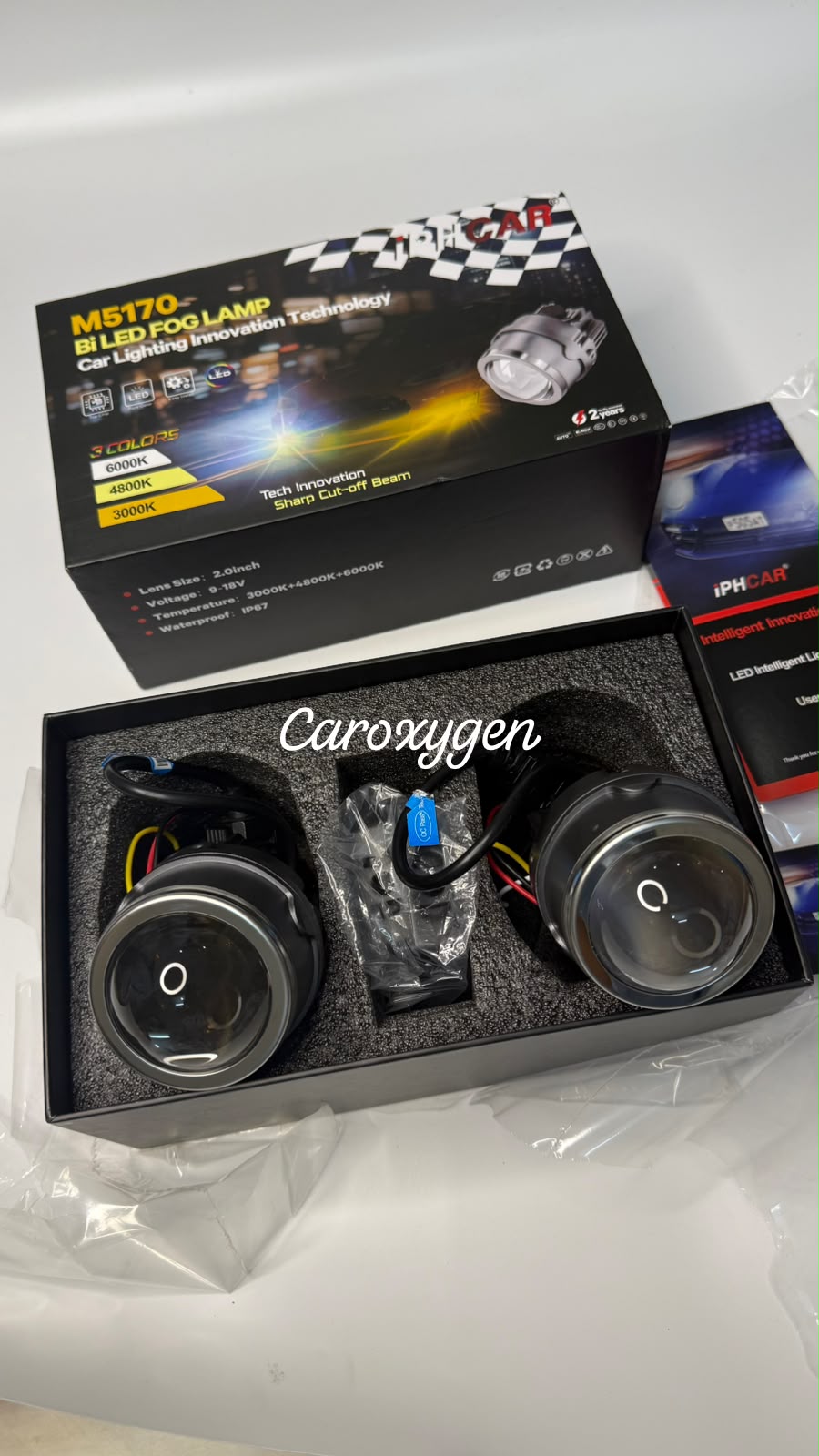 M5170 Bi-LED Fog Lamp for Car | 3 Color Modes (3000K/4800K/6000K) | Sharp Cut-Off Beam | High Brightness Projector Fog Light | Universal Fit (Set of 2)