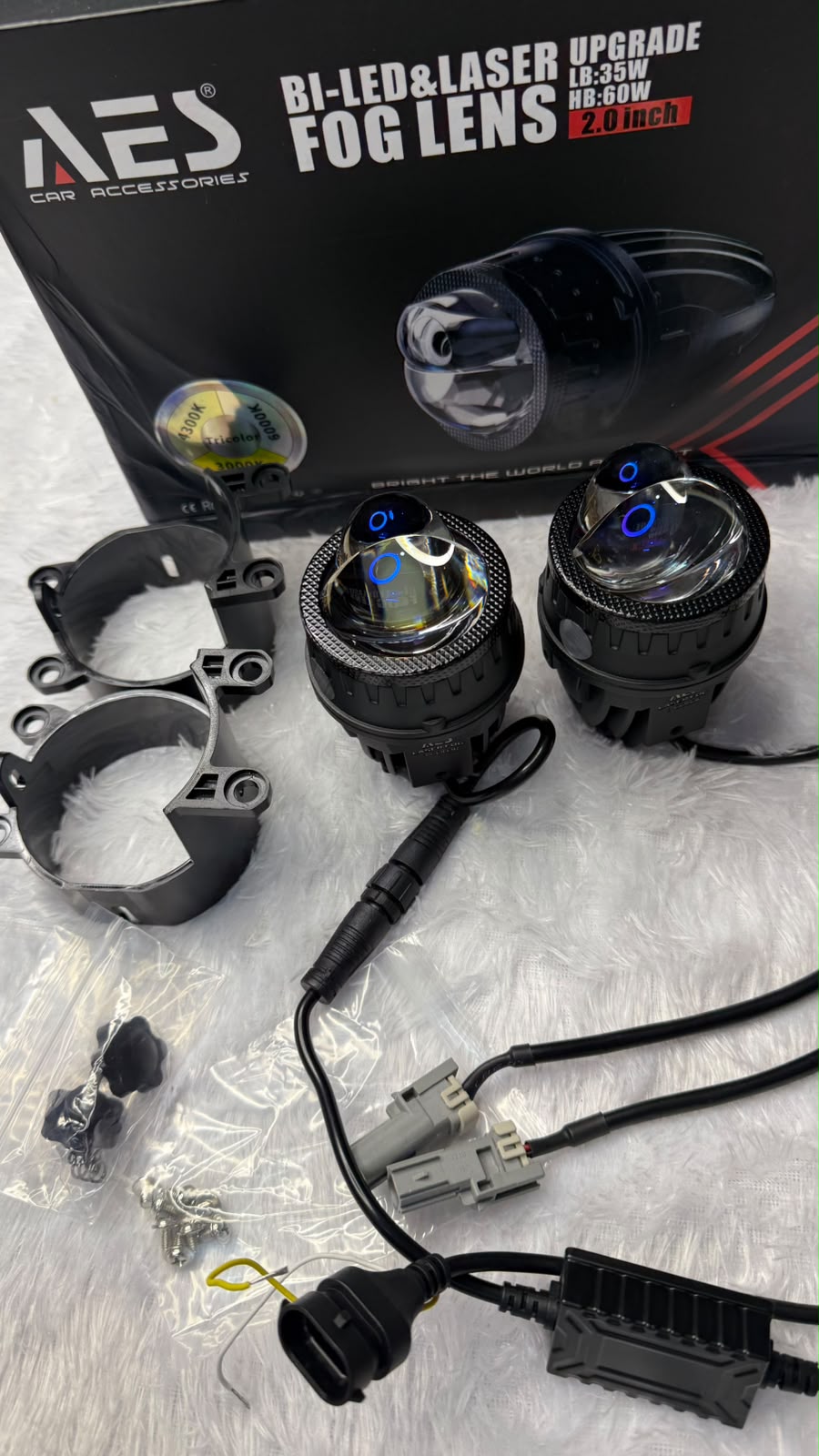 AES 2.0-Inch Bi-LED & Laser Upgrade Fog Lens – 35W Low Beam / 60W High Beam, Tri Color