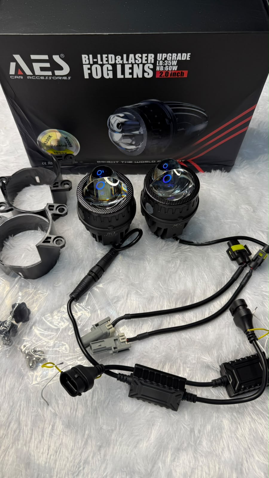 AES 2.0-Inch Bi-LED & Laser Upgrade Fog Lens – 35W Low Beam / 60W High Beam, Tri Color