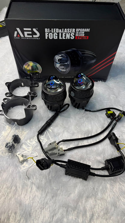 AES 2.0-Inch Bi-LED & Laser Upgrade Fog Lens – 35W Low Beam / 60W High Beam, Tri Color