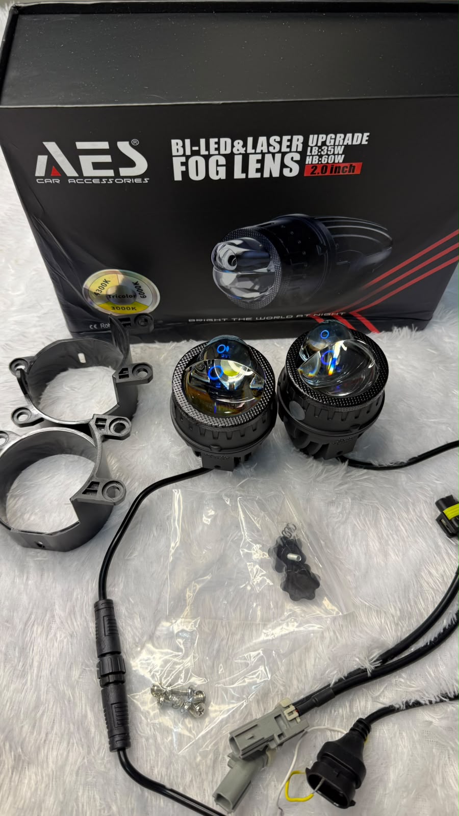AES 2.0-Inch Bi-LED & Laser Upgrade Fog Lens – 35W Low Beam / 60W High Beam, Tri Color