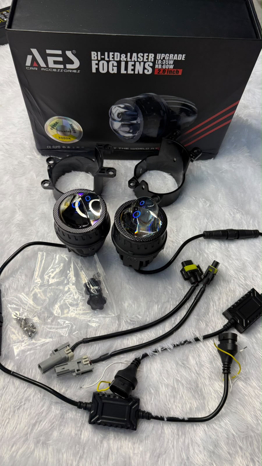 AES 2.0-Inch Bi-LED & Laser Upgrade Fog Lens – 35W Low Beam / 60W High Beam, Tri Color