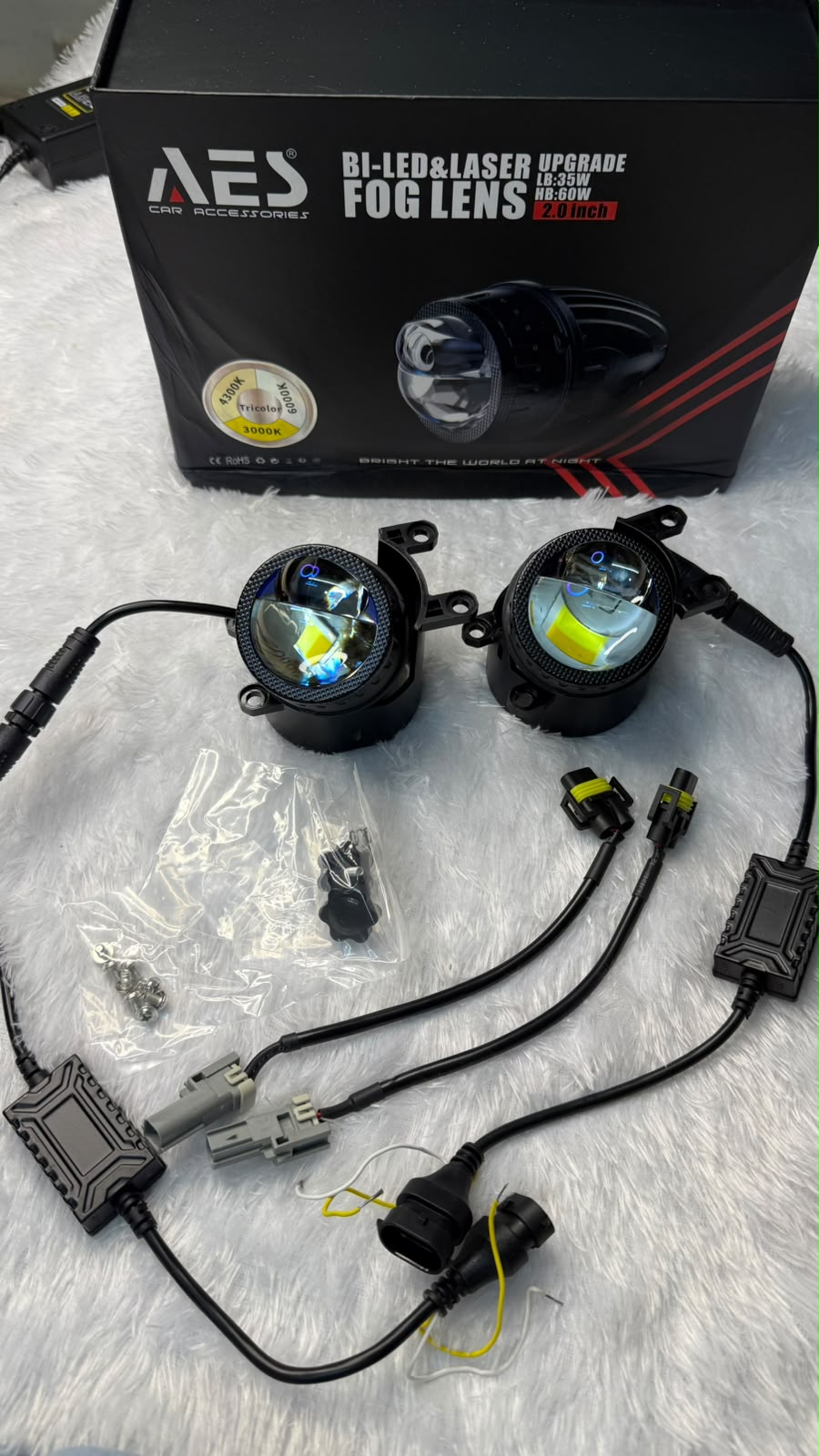 AES 2.0-Inch Bi-LED & Laser Upgrade Fog Lens – 35W Low Beam / 60W High Beam, Tri Color