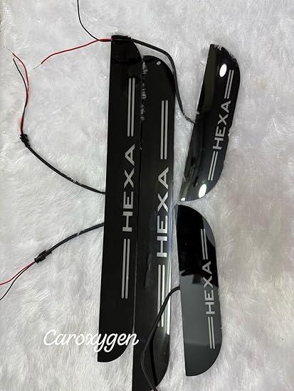 Door Foot Step Sill Plate with Mirror Finish LED Car Sill Plate Compatible with Tata Hexa Car (Set of 4 PCS, Blue)