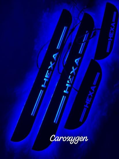 Door Foot Step Sill Plate with Mirror Finish LED Car Sill Plate Compatible with Tata Hexa Car (Set of 4 PCS, Blue)