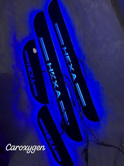 Door Foot Step Sill Plate with Mirror Finish LED Car Sill Plate Compatible with Tata Hexa Car (Set of 4 PCS, Blue)