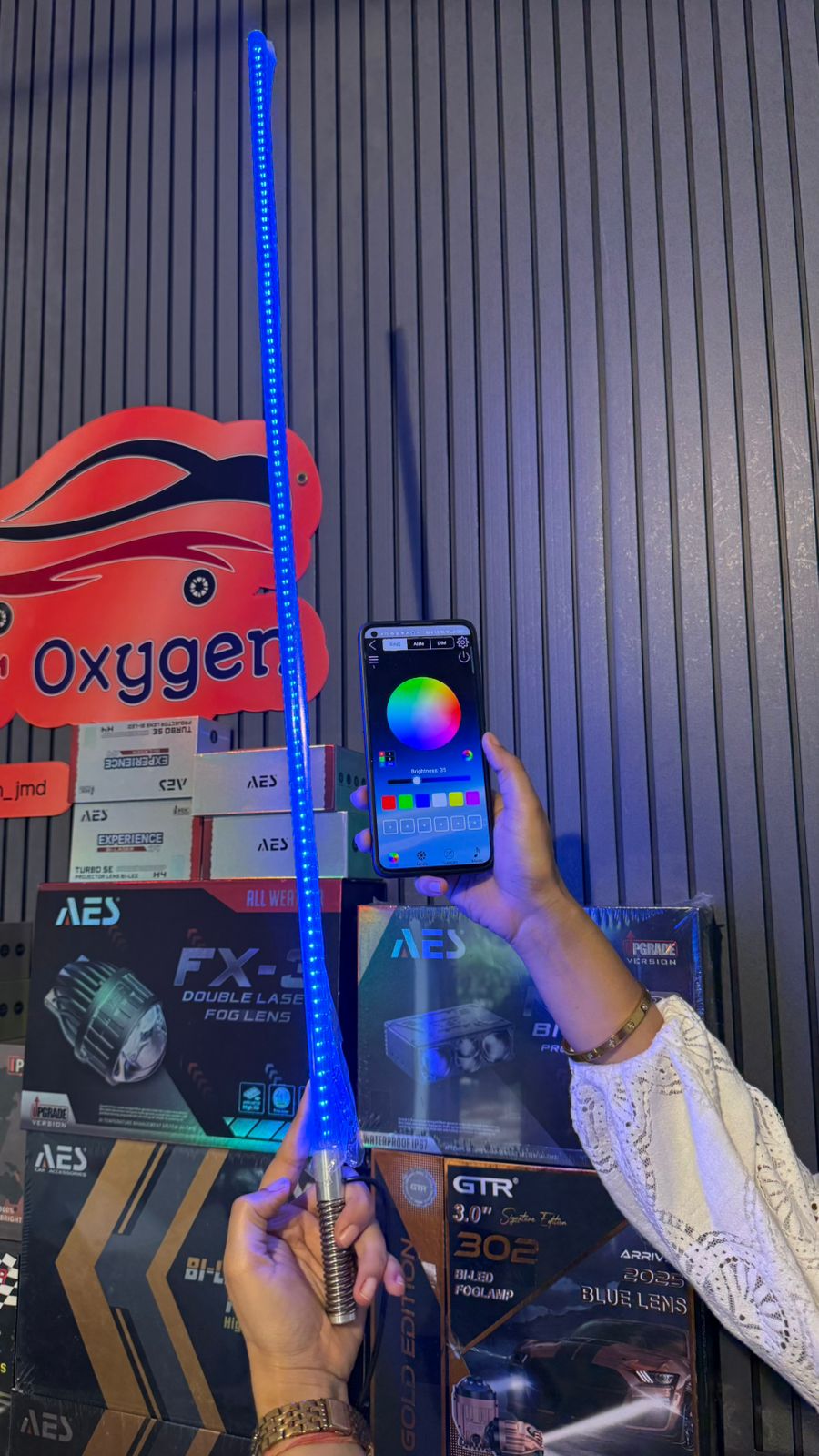 Caroxygen RGB Led Car Antenna Light with Bluetooth App Control  Multi-Color Music Sync