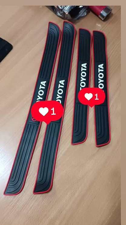 4pcs/Set Car Door Sill Plate Protectors - Toyta Emblem Black PVC Soft Rubber Front/Rear Door Sill Scuff Plate Guard, Welcome Pedal Protector Cover- Toyta