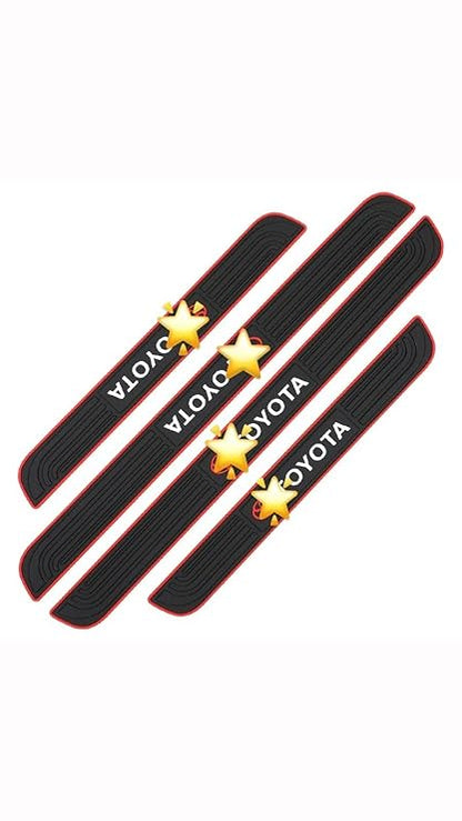 4pcs/Set Car Door Sill Plate Protectors - Toyta Emblem Black PVC Soft Rubber Front/Rear Door Sill Scuff Plate Guard, Welcome Pedal Protector Cover- Toyta