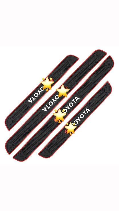 4pcs/Set Car Door Sill Plate Protectors - Toyta Emblem Black PVC Soft Rubber Front/Rear Door Sill Scuff Plate Guard, Welcome Pedal Protector Cover- Toyta