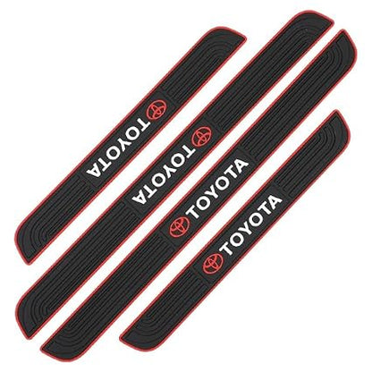4pcs/Set Car Door Sill Plate Protectors - Toyta Emblem Black PVC Soft Rubber Front/Rear Door Sill Scuff Plate Guard, Welcome Pedal Protector Cover- Toyta