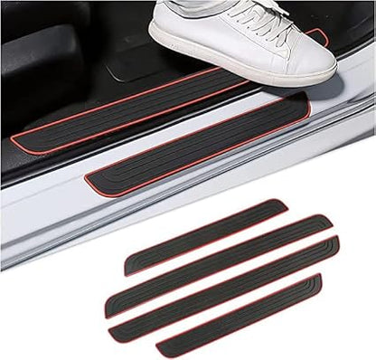 4pcs/Set Car Door Sill Plate Protectors - Toyta Emblem Black PVC Soft Rubber Front/Rear Door Sill Scuff Plate Guard, Welcome Pedal Protector Cover- Toyta