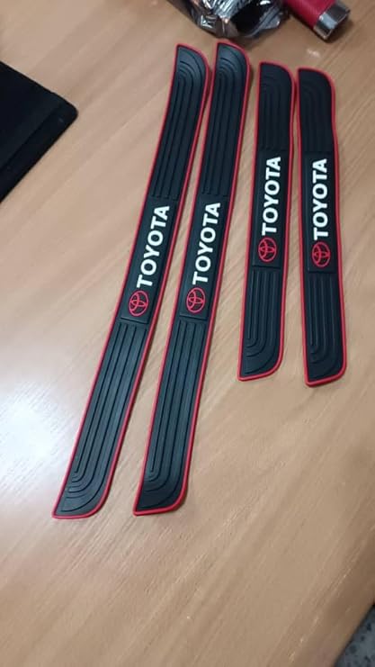 4pcs/Set Car Door Sill Plate Protectors - Toyta Emblem Black PVC Soft Rubber Front/Rear Door Sill Scuff Plate Guard, Welcome Pedal Protector Cover- Toyta