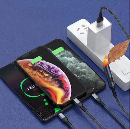 in 1 USB Data Cable with a C-Type Port, Lightning Port and Cigarette Lighter | 120W Compatible | Threaded Cable |