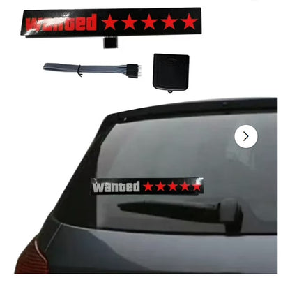 Wanted 5 Star LED Car Sticker Light Window Windshield Door Sticker LED Sigh Light Panel