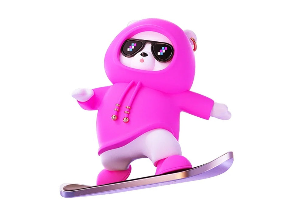 Car Skateboard Sliding Teddy Ornaments Cute Car Interior Deshboard Decorations for Car, Office, Home