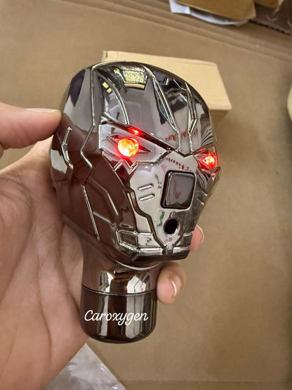 Snake and Ironman Gear Shift Knob with Blue & Red LED Colors â€“ Easy 3-Step Installation with Adapter Sleeve (LED Gear knob Ironman)