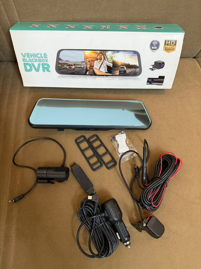 3 Channel Rearview Mirror Dashcam â€“ Vehicle Blackbox DVR, 1080P Full HD, Front + Rear + Cabin Camera, 9.66â€ Touch Display, G-Sensor, Night Vision, Parking Monitor, Motion Detection