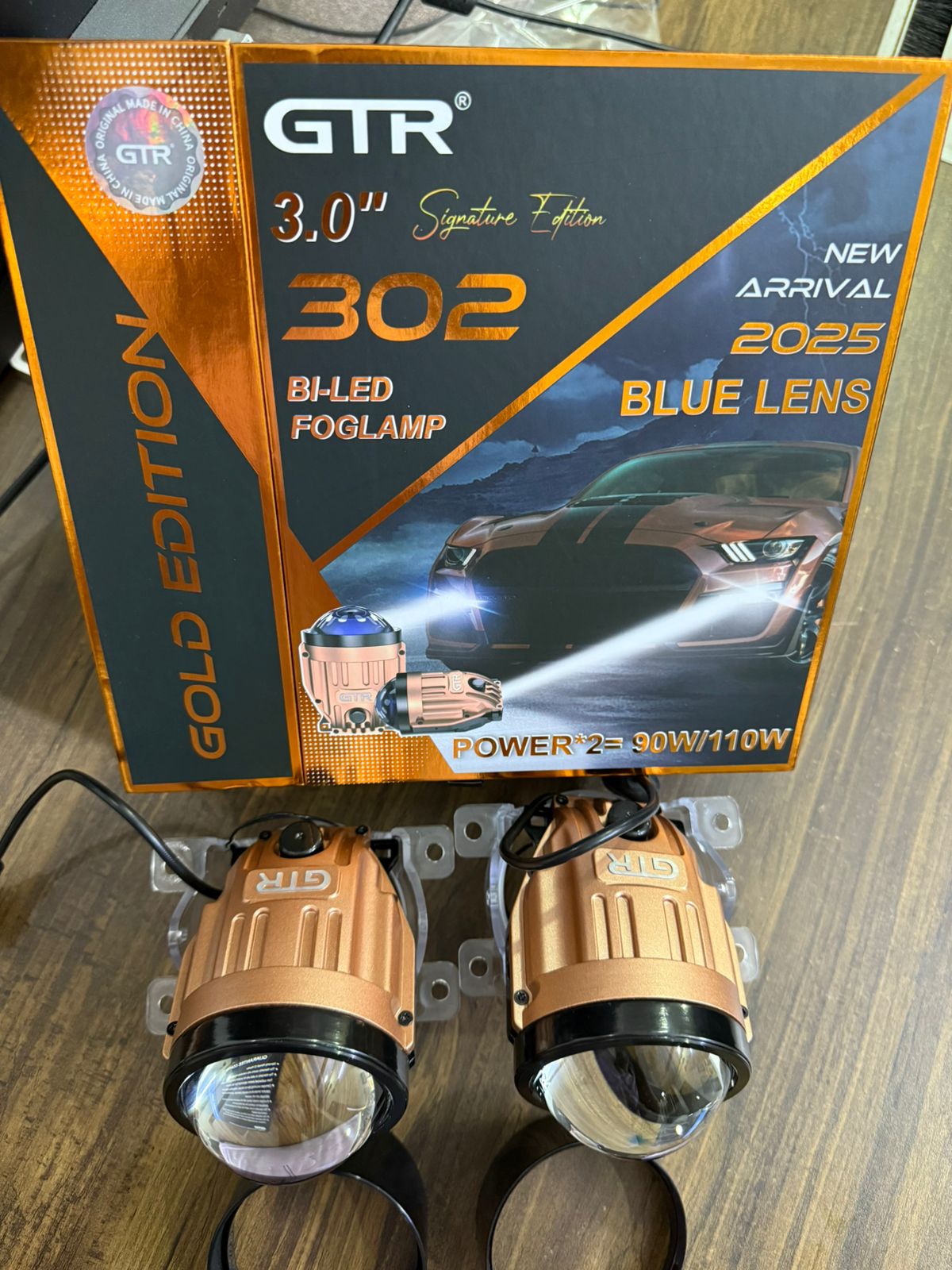GTR 302 3.0" Bi-LED Fog Lamp Gold Edition | Signature Edition Blue Lens | 2025 New Arrival | 90W/110W High Power Car Projector Fog Light