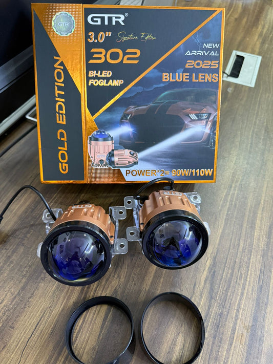 GTR 302 3.0" Bi-LED Fog Lamp Gold Edition | Signature Edition Blue Lens | 2025 New Arrival | 90W/110W High Power Car Projector Fog Light