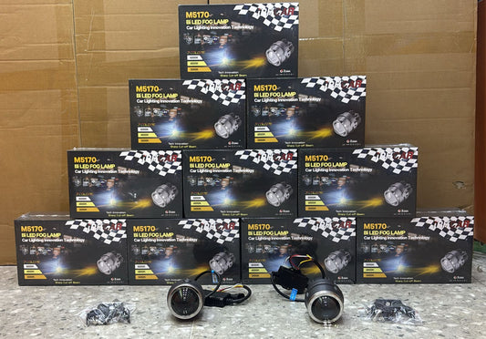 M5170 Bi-LED Fog Lamp for Car | 3 Color Modes (3000K/4800K/6000K) | Sharp Cut-Off Beam | High Brightness Projector Fog Light | Universal Fit (Set of 2)