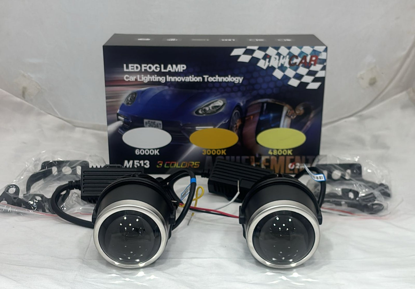 IPH M-513 LED Fog Lamp for Car | 3 Color Modes 3000K Yellow / 4800K Warm White / 6000K White | High Brightness Fog Light | Universal Fit (Set of 2)