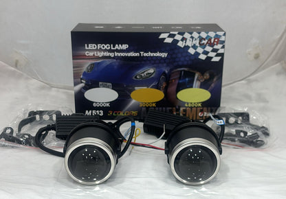 IPH M-513 LED Fog Lamp for Car | 3 Color Modes 3000K Yellow / 4800K Warm White / 6000K White | High Brightness Fog Light | Universal Fit (Set of 2)