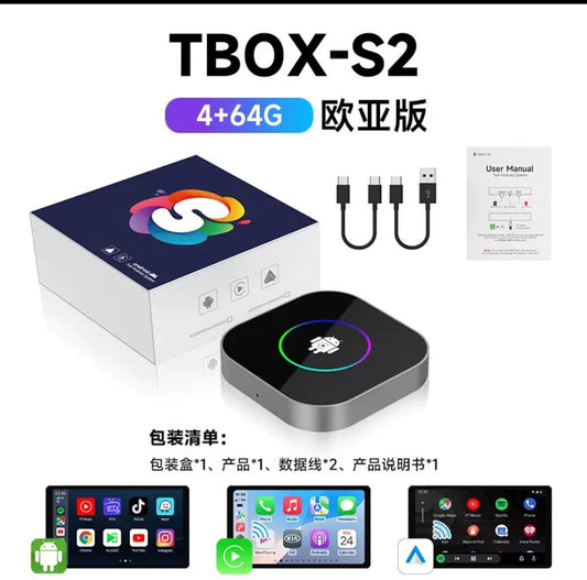 Carlinkit CPC200-Tbox S Android AI Box | Full Android Car System | Wireless CarPlay & Android Auto | RGB Ambient Light | 4G/WiFi/Bluetooth | Plug & Play | Micro SD Support