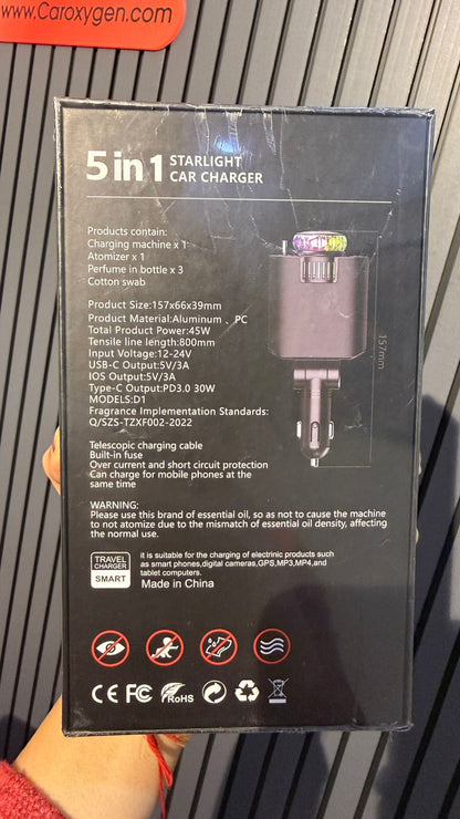 5 in 1 Starlight Car Charger with Perfume Diffuser & Fast Charging (45W)