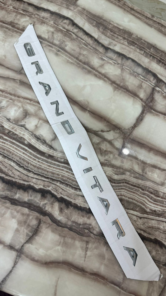 Grand Vitara Chrome Letter Emblem – 3D Car Badge Silver Sticker