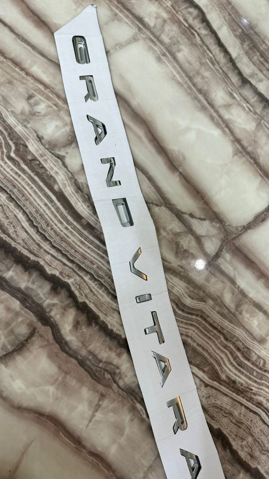 Grand Vitara Chrome Letter Emblem – 3D Car Badge Silver Sticker